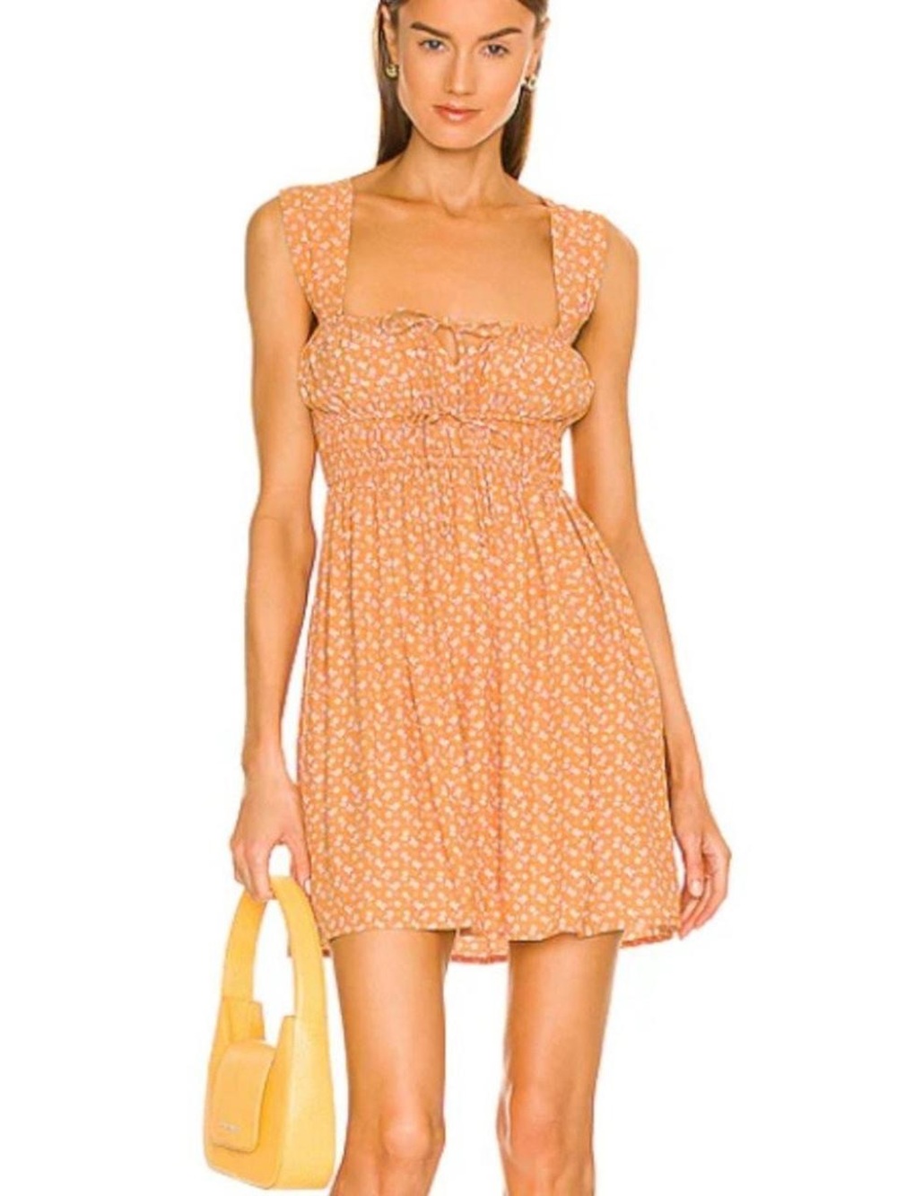 Faithfull the Brand Orange Floral Tie-Front Mini Dress